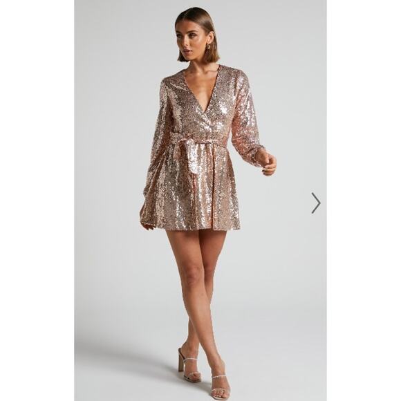 Showpo. Three of Us rose gold sequin dress - Picture 2 of 9